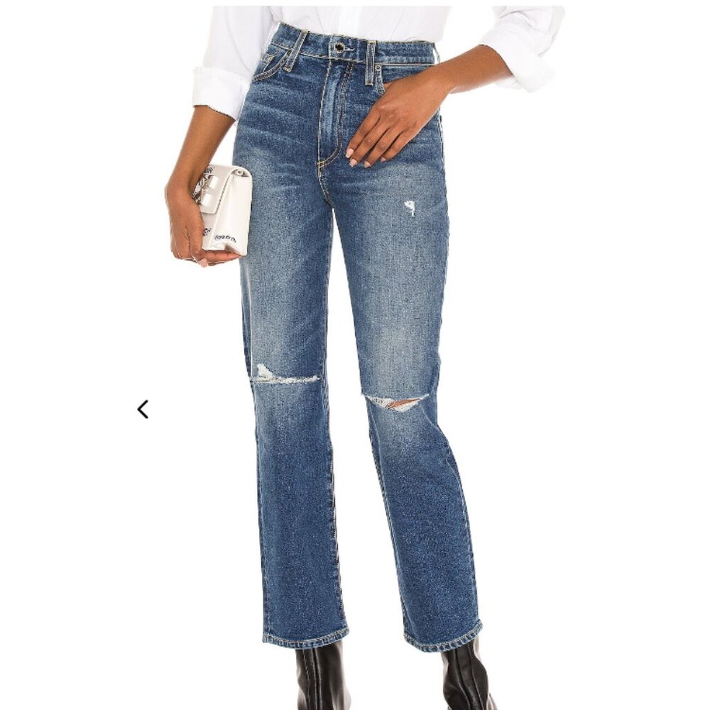 New Le Jean size 27 Straight Leg Distressed High Rise Mia Axel Destructed Wash‎